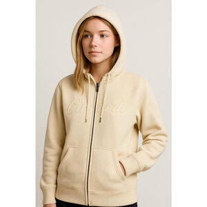 Women's Carhartt Light Yellow Full-Zip Hoodie Med Neutral Soft Girl Cozy Minimal